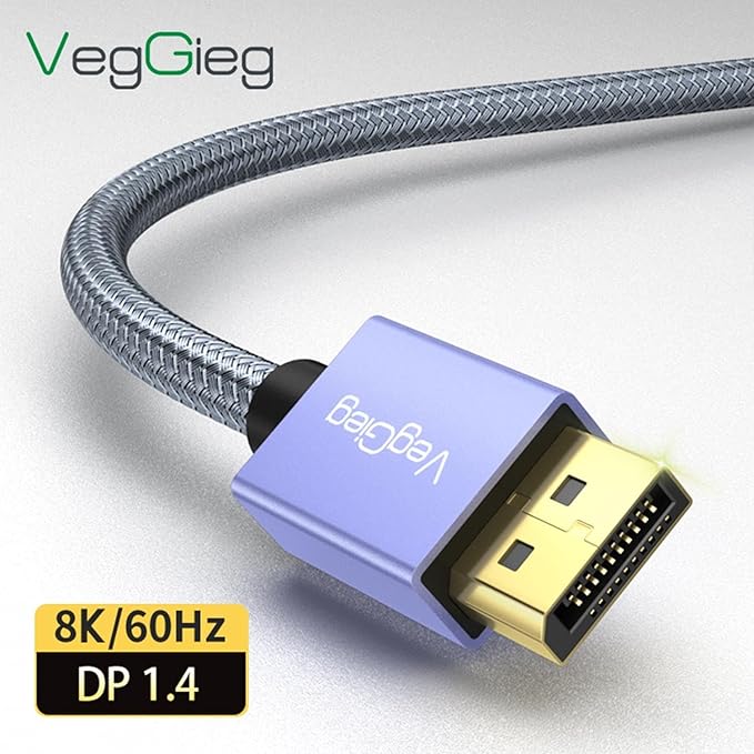 VegGieg 8K/60Hz 4K/165Hz 2K/240Hz M/M Metal DisplayPort 1.4 Cable