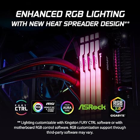 Kingston KF564C32BBEAK2-64 FURY Beast RGB 64GB (2x32GB) 6400MT/s DDR5 CL32 Desktop Memory - Black