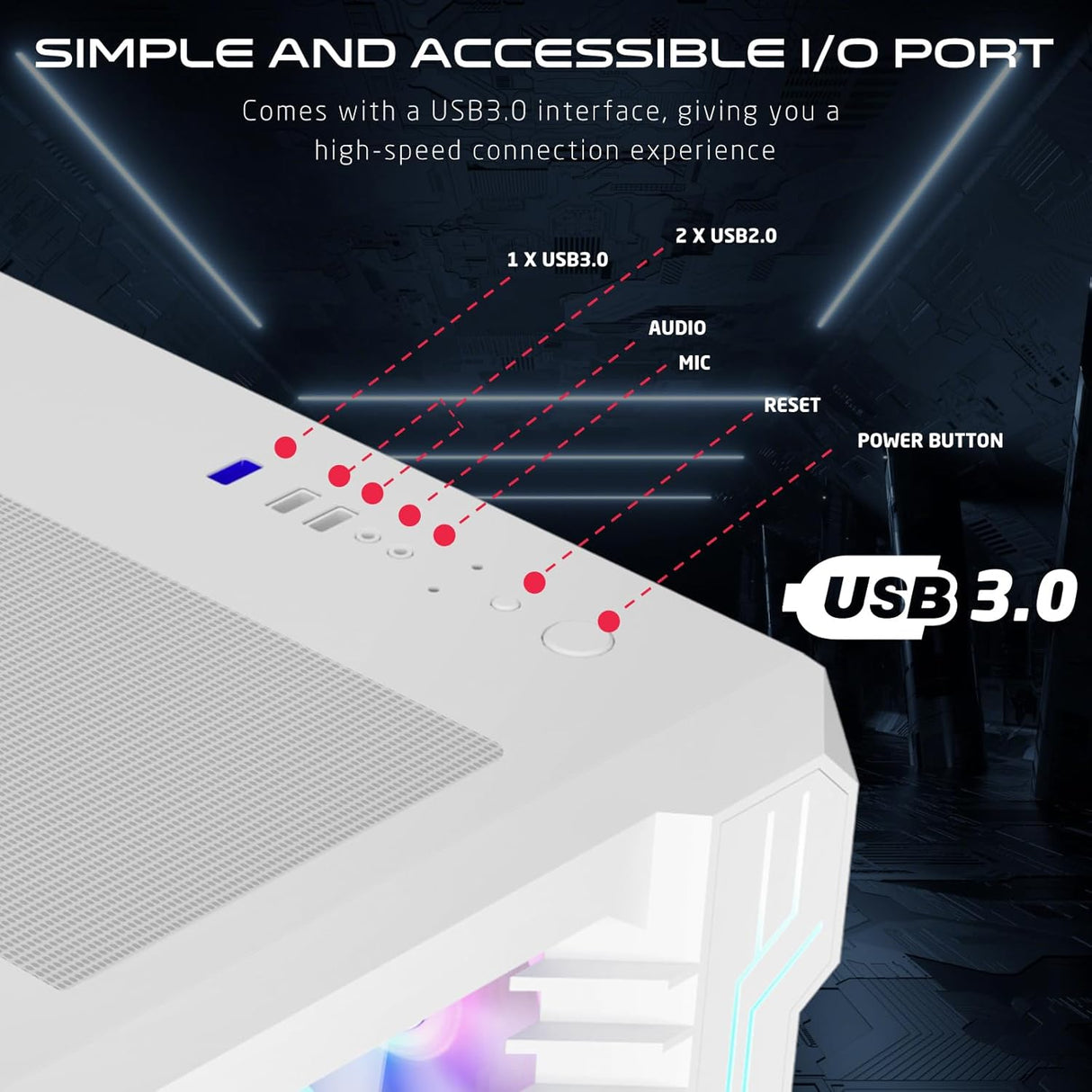 GameOn Emperor Arctic || Series 7FAN Mid Tower Gaming Case - White
