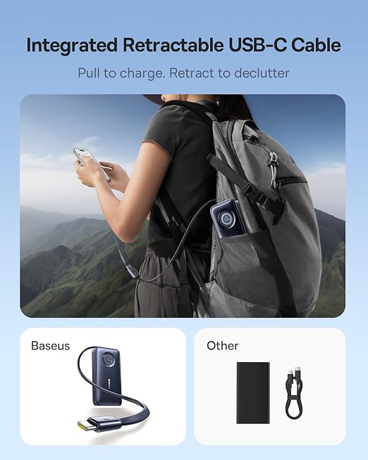 Baseus EnerCore CR11 Power Bank with Retractable Cable 10000mAh 45W - Cosmic Black