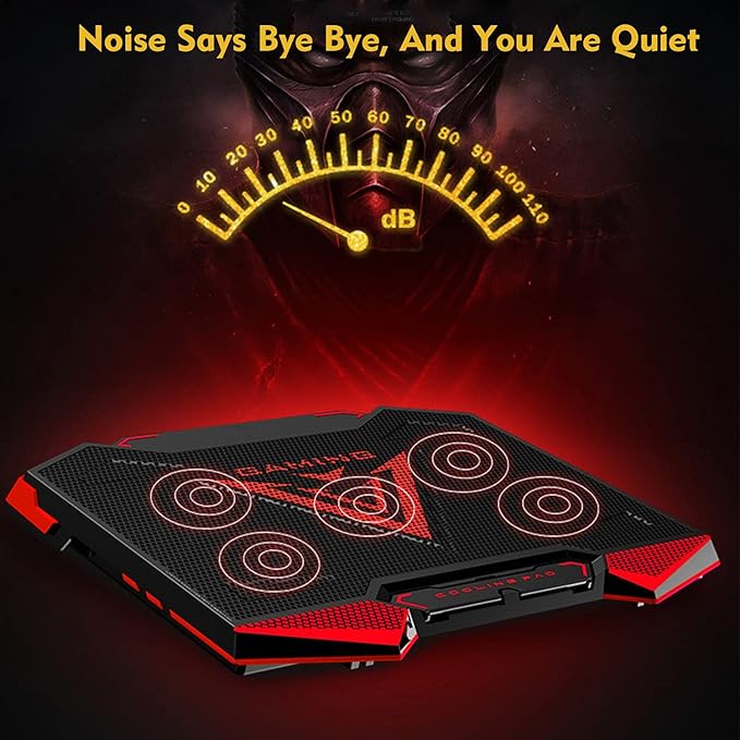 Game Cooling Pad Laptop Cooler with 5 Quiet Red LED Fans - Black/Red