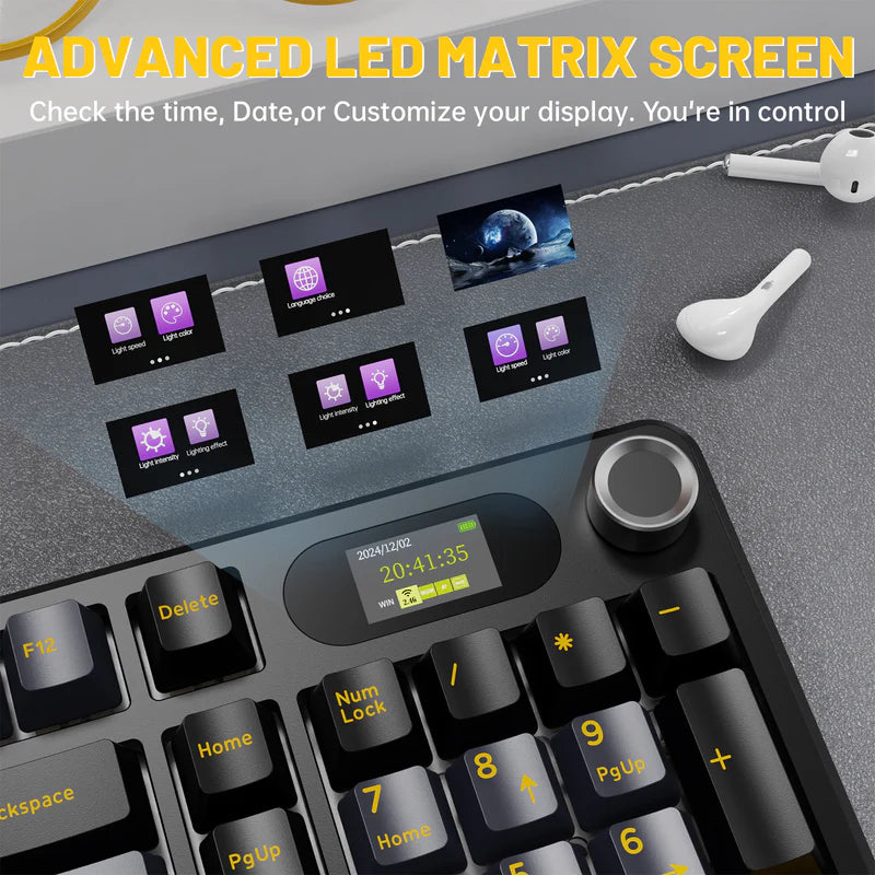 ATTACK SHARK X98PRO 99 Keys Tri-Mode Gaming Keyboard with LED Color Display & Number Pad - Black Star Blueberry switch (Arabic)