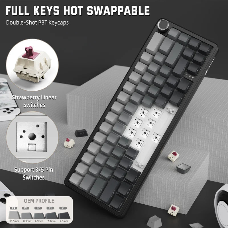 لوحة مفاتيح ميكانيكية لاسلكية ATTACK SHARK X66 60% مع أغطية مفاتيح PBT مطبوعة جانبيًا - Gradient Black Moon Light