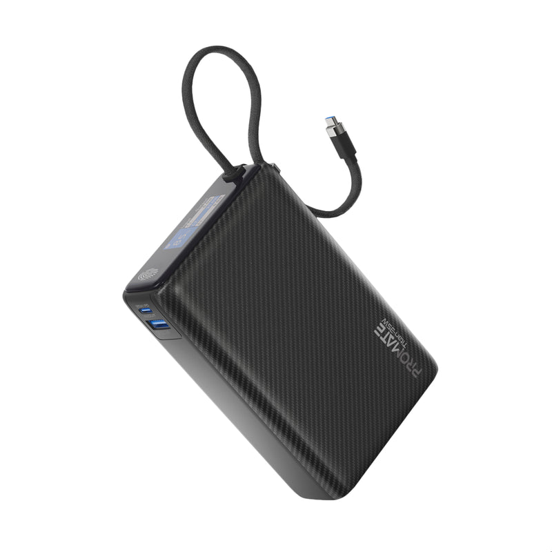 Promate Titan-35W 20000mAh Ultra Compact 35W SuperSpeed Power Bank with Built-In USB-C Cable - Black