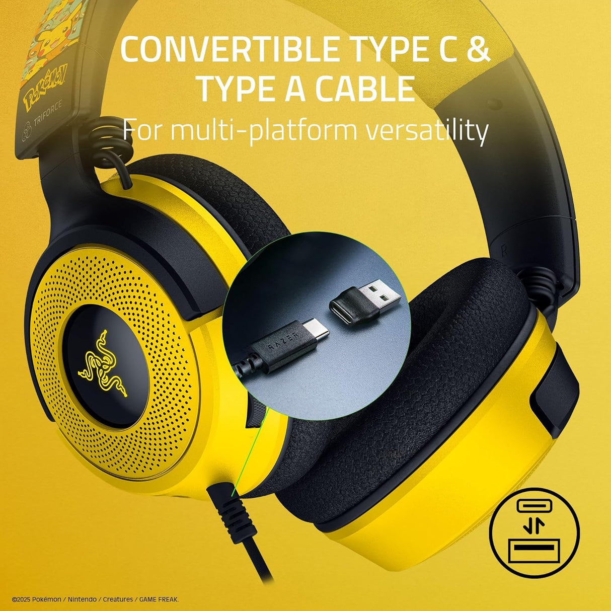 Razer Kraken V4 X Wired Gaming Headset with Chroma RGB Lighting & Type C & Type A Cable - Pokémon Kanto Starters Edition RZ04-05180300-R3M1