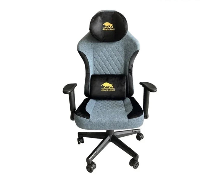 Gaming Chair With Molded Headrest Up & Down - Fabric ,Blue- Black By Black Bull