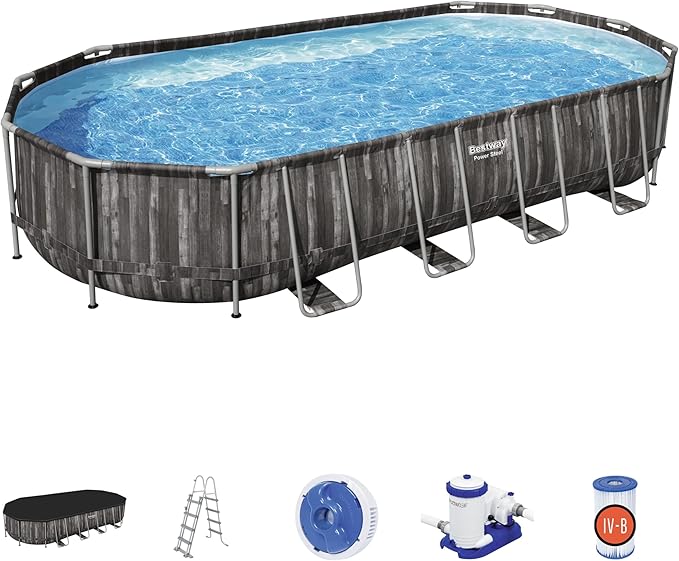 BESTWAY 7.32M X 3.66M X 1.22M OVAL POOL SET (Contents:One Pool, Filter Pump(220-240V), Ladder,Cover, ChemConnect Dispenser, Compatible with Cartridge 58095(IV)220-240V) 5611T (Installation Not Included)
