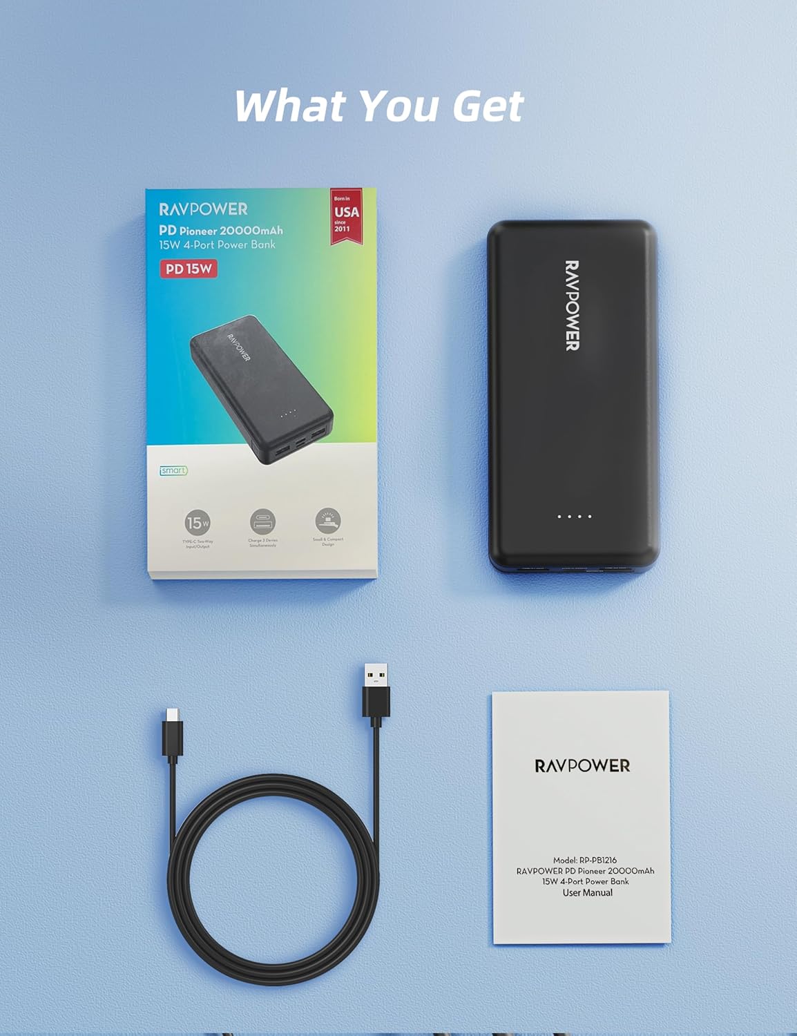 RAVPower RP-PB1216 PD Pioneer 20000mAh 15W 4 Ports Power Bank Black Global Version black