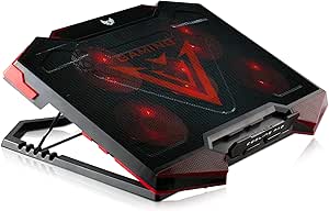 Game Cooling Pad Laptop Cooler with 5 Quiet Red LED Fans - Black/Red