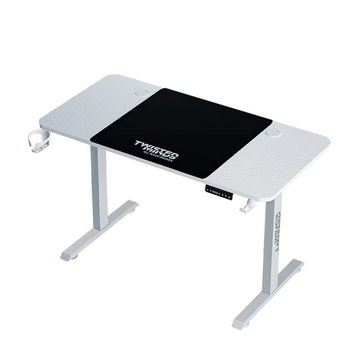 Twisted Minds Paradox Adjustable Gaming Desk, 120x60 cm,with Cup Shelf, Headphone Hook & Mousepad - White (Installation Not Included)
