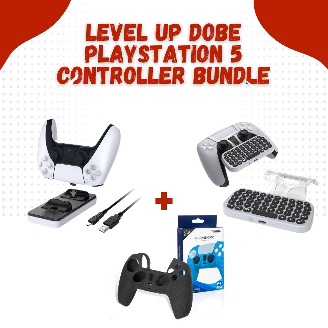 Dobe PlayStation 5 Controller Bundle: Charging Dock + Wireless Keyboard + Silicon Case