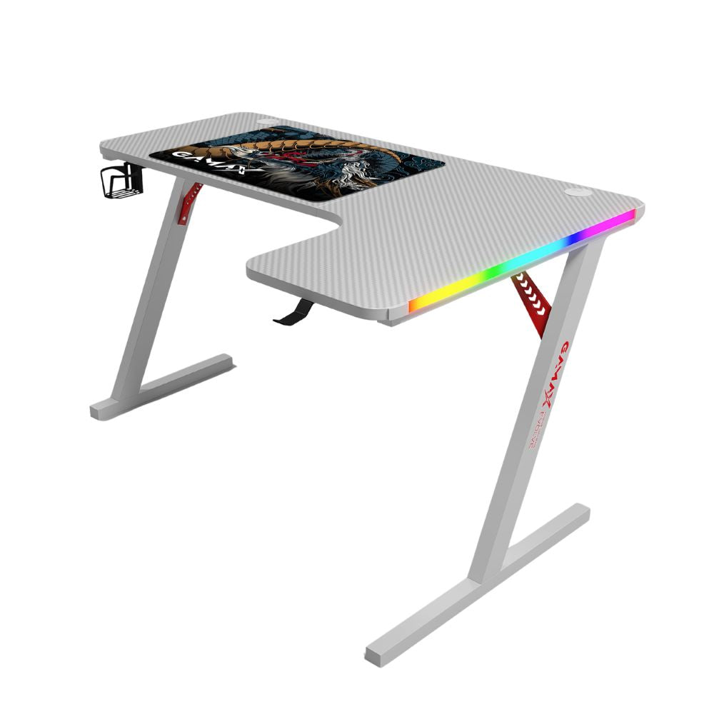 Gamax P201-RXW RGB Carbon fiber Gaming Table 160*100*74 cm with Mousepad (L Shape - Right) - White