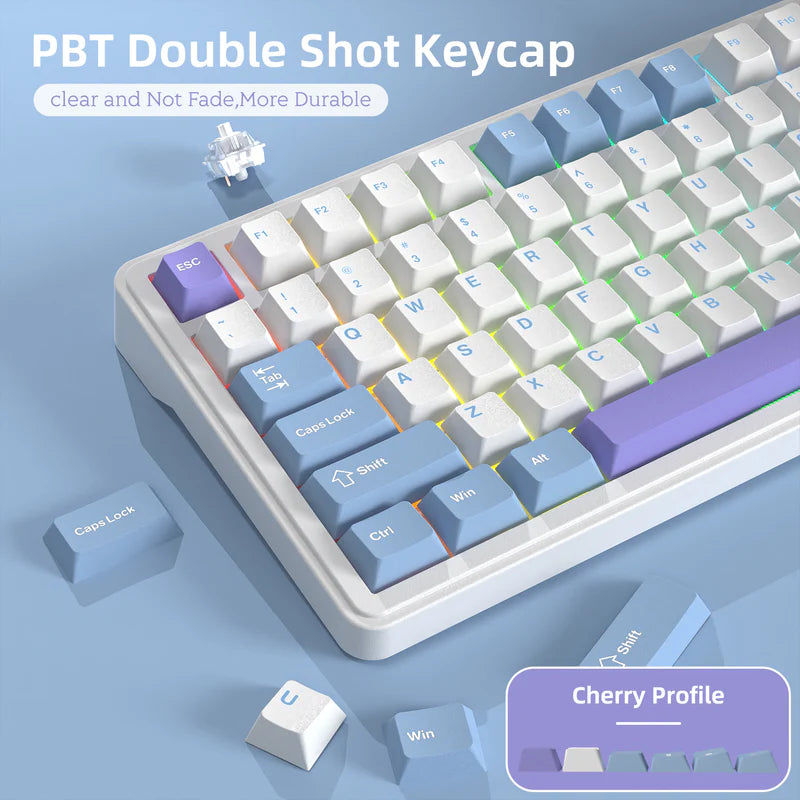 ATTACK SHARK X85 Tri-Mode 75% Gasket mounted Mechanical Keyboard - White Purple Jade Switch (Arabic)