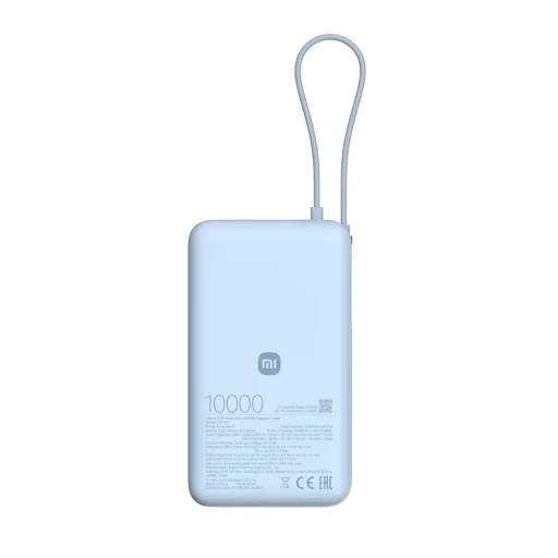 باور بنك شاومي ٦٧ واط بسعة ١٠٠٠٠ مللي أمبير مع كابل مدمج – لون أزرق ثلجي