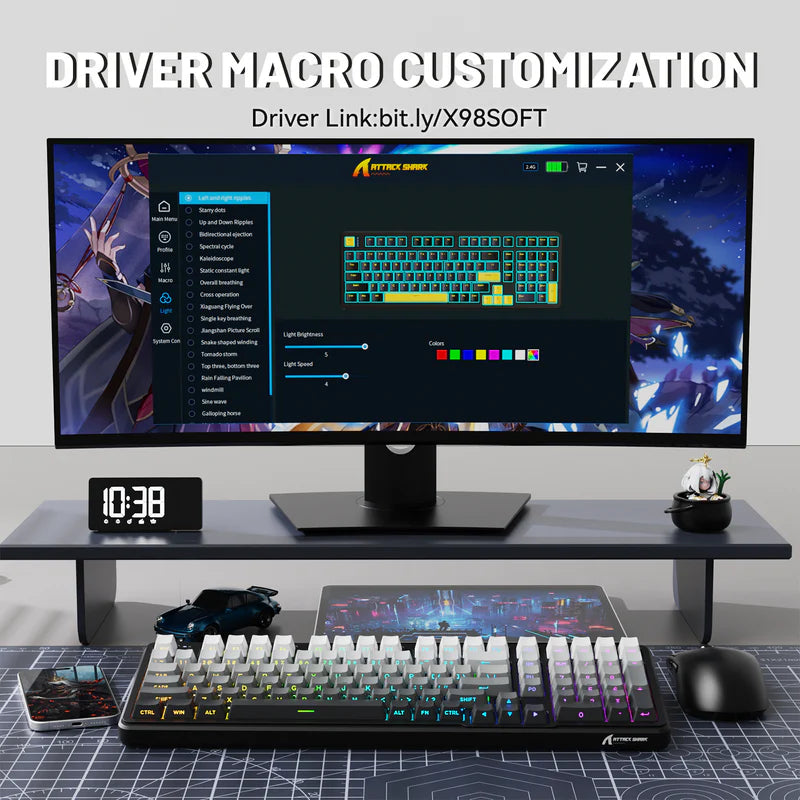 ATTACK SHARK X98 Tri-Mode 102-Keys Wireless Mechanical Keyboard - Gradient Black Moon Light
