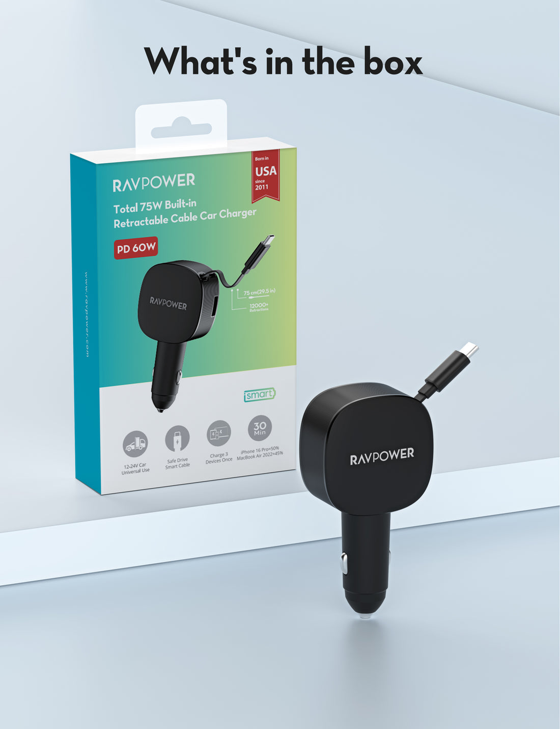 RAVPower RP-VC1021 PD60W 3-Port Car Charger black - RP-VC1021