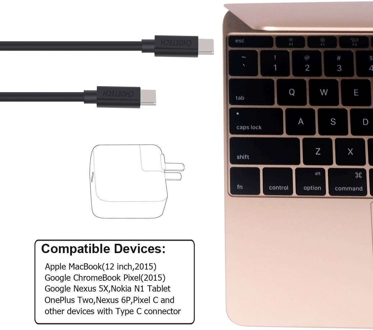 Choetech CC0002 3A USB-C to USB-C Cable 1m - Black