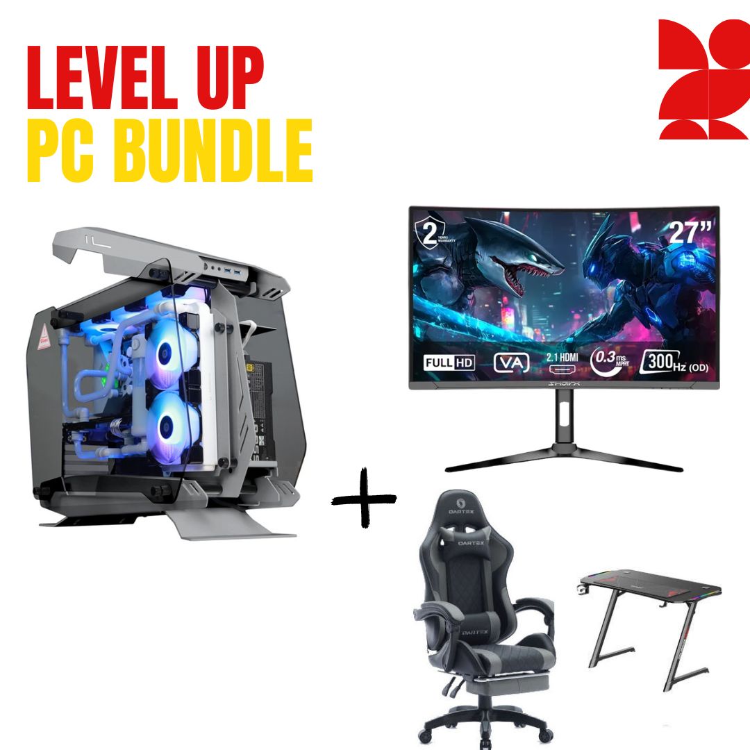 PC Bundle: PC Gaming i7-14700K/RTX 5070/32GB DDR5/1TB with Sharx Jaws 27F300VC /27" FHD/ HDMI 2.1/0.3ms/300Hz/VA/Curved Monitor & Oartex Model LD034 Gray Gaming Chair With Z5-1160 Black Carbon Fiber Gaming Table 100*60*75 Cm