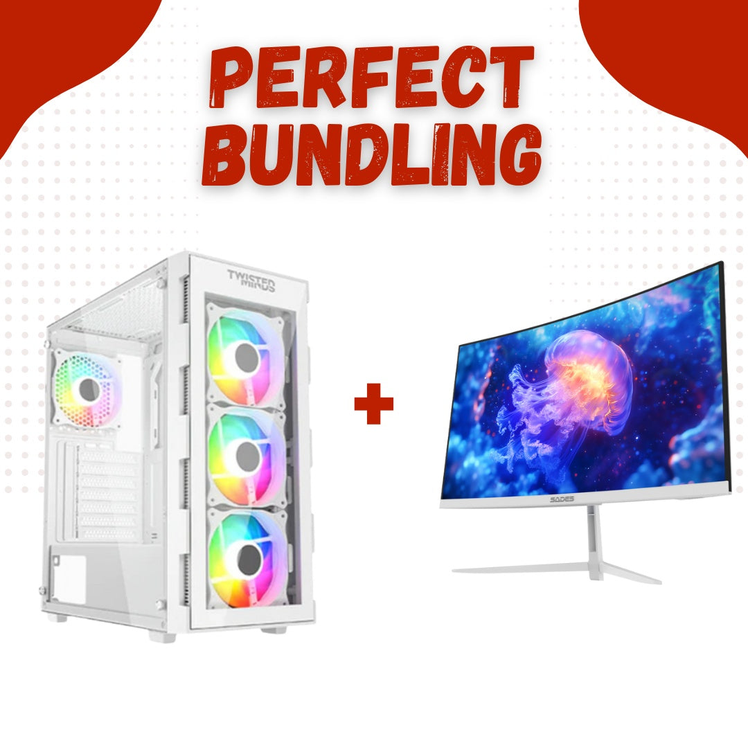 Gaming Bundle:Pc Intel Core i5-12400F,RTX 5060,16GB RAM with Sades NC-Pelagia, 24",FHD,200Hz,0.5ms,HDMI 2.1,VA,Curved Gaming Monitor (White)