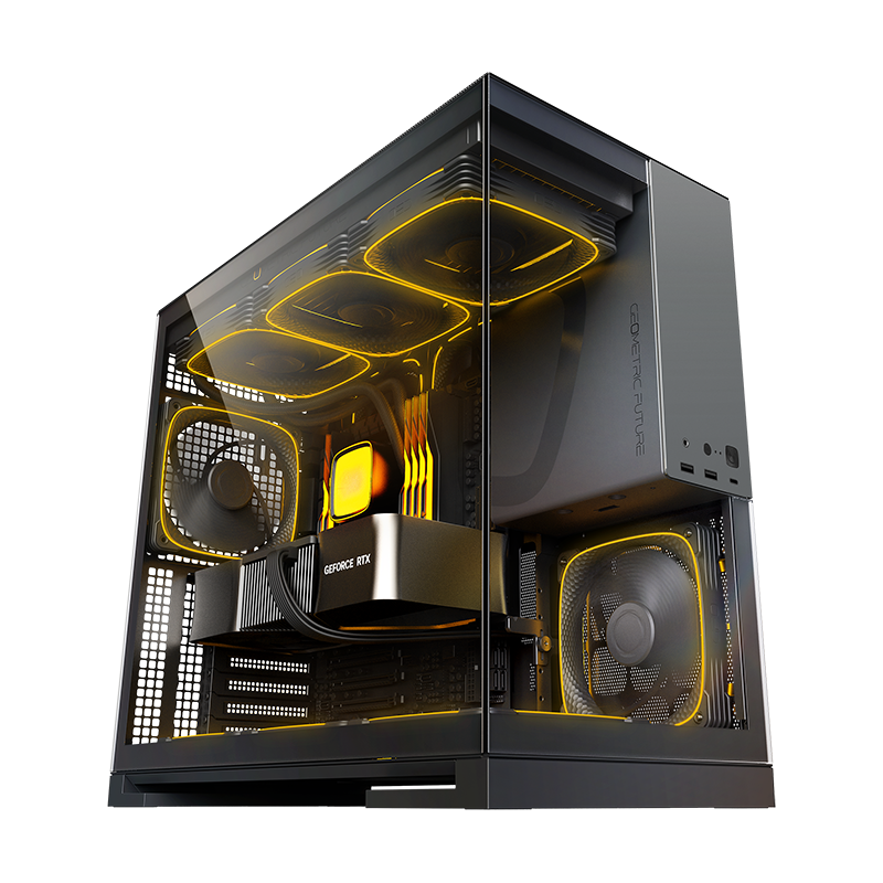 Geometric Future Model 5 Mid Tower Glass Case with 5 Fans  - Black & Gray