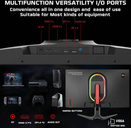 Twisted Minds Blaze Series TM27QHD180IPS 27" QHD (2560*1440), 180Hz Refresh Rate, 0.5ms Response Time, HDMI 2.1, Fast IPS Flat Gaming Monitor - Black
