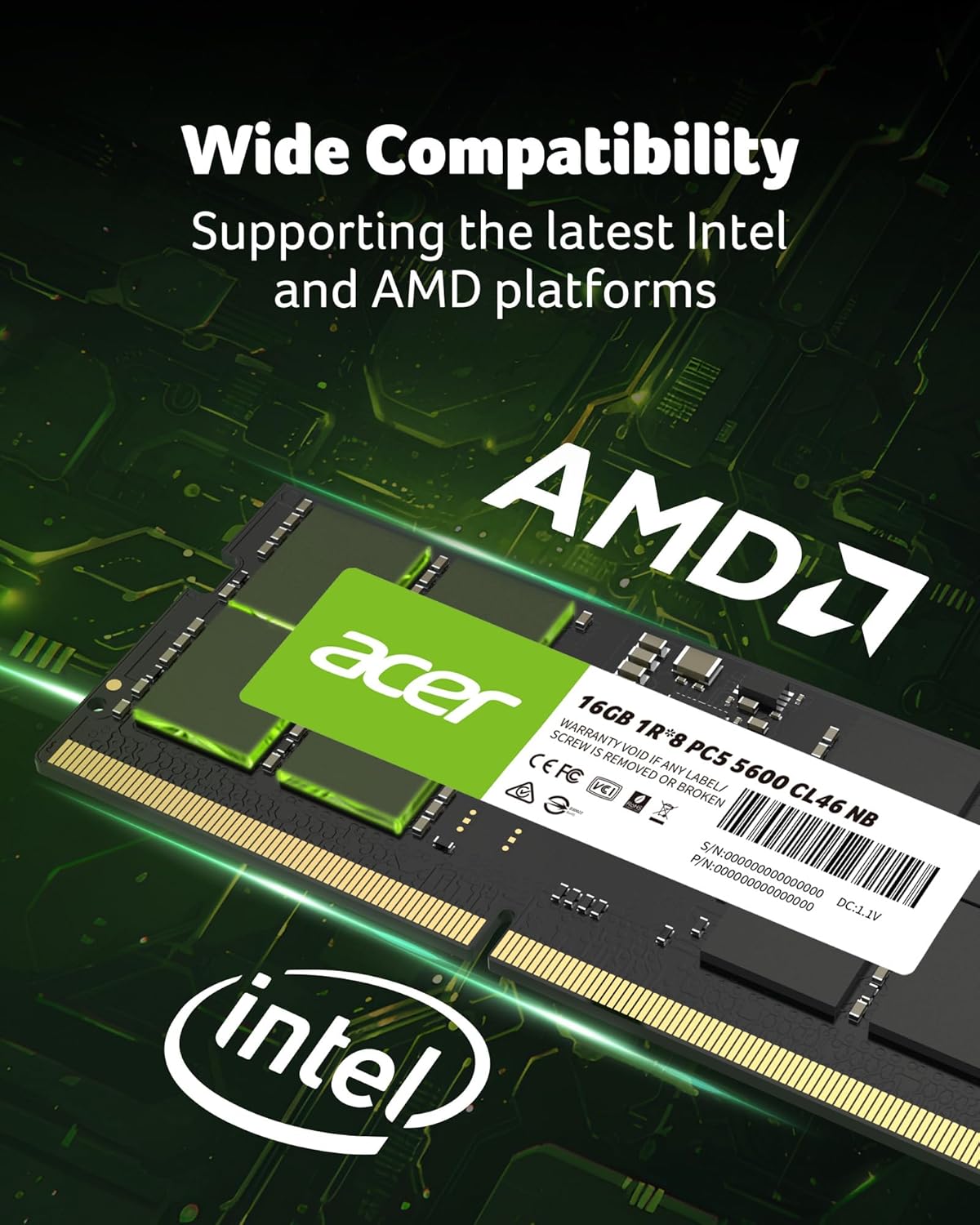 Acer SD200 DDR5 RAM 16GB 5600 MT/s CL46 - for Laptop