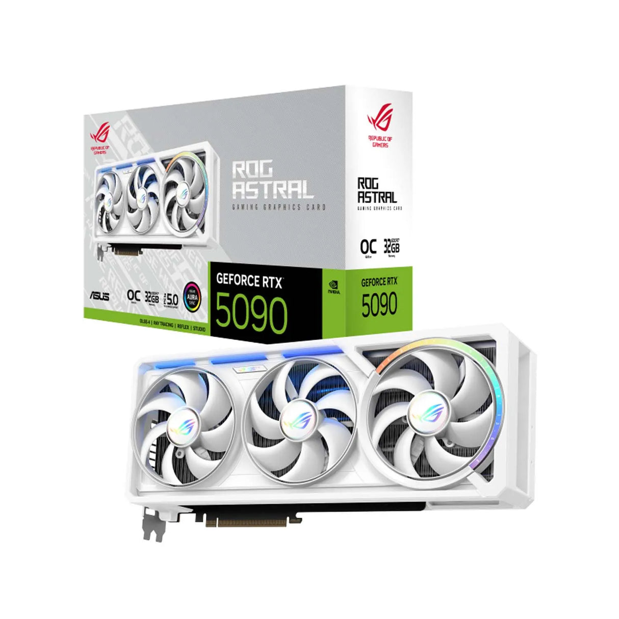 اسوس كارت شاشة روج أسترال جي فورس آر تي إكس 5090 إصدار أو سي سعة 32 جيجابايت جي دي دي آر 7 للألعاب - أبيض
