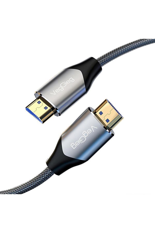 VegGieg 8K 60Hz 4K 120Hz 48Gbps HDR ARC HDCP Braided Grey Metal M/M HDMI 2.1 Cable
