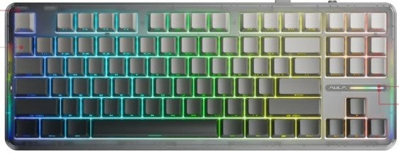 AULA F87 87 Keys Compact TKL Gasket Hot-Swappable Type-C Wired Gaming Keyboard LEOBOG Grey Wood V3 - Gradient grey
