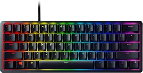 Razer Huntsman Mini Gaming Keyboard 60%, RGB lighting, Purple Clicky Optical Switch - Black RZ03-03390500-R3U1