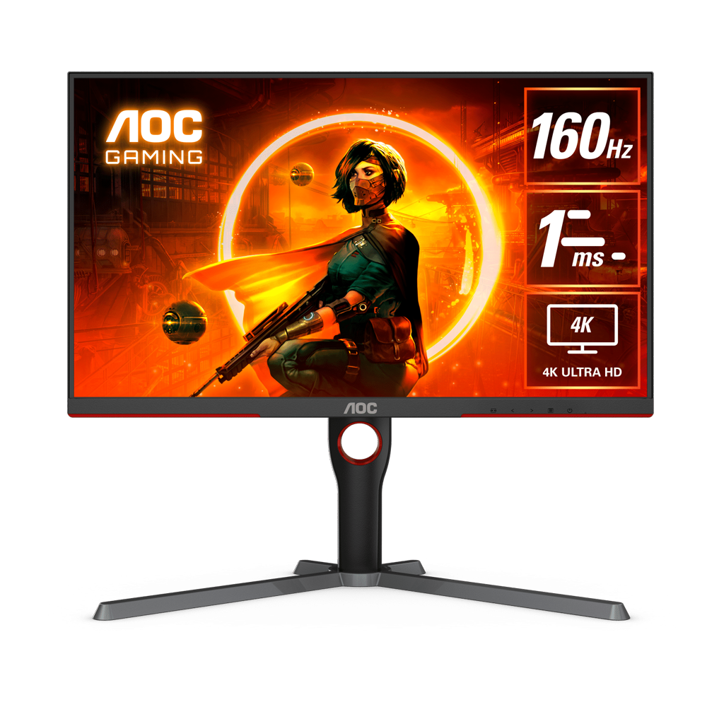 AOC شاشة ألعاب مسطحة بتقنية IPS من طراز U27G3X، مقاس 27 بوصة، بدقة UHD (3840 × 2160)، ومعدل تحديث 160 هرتز، وزمن استجابة 1 مللي ثانية، ومنفذ HDMI 2.1 - أسود