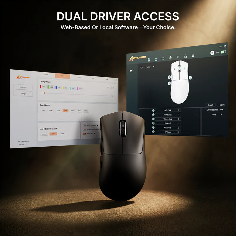 ATTACK SHARK V8 Ultra-Light Ergonomic Right-handed Ergonomic Wireless Gaming Mouse up to 42000 DPI - Black
