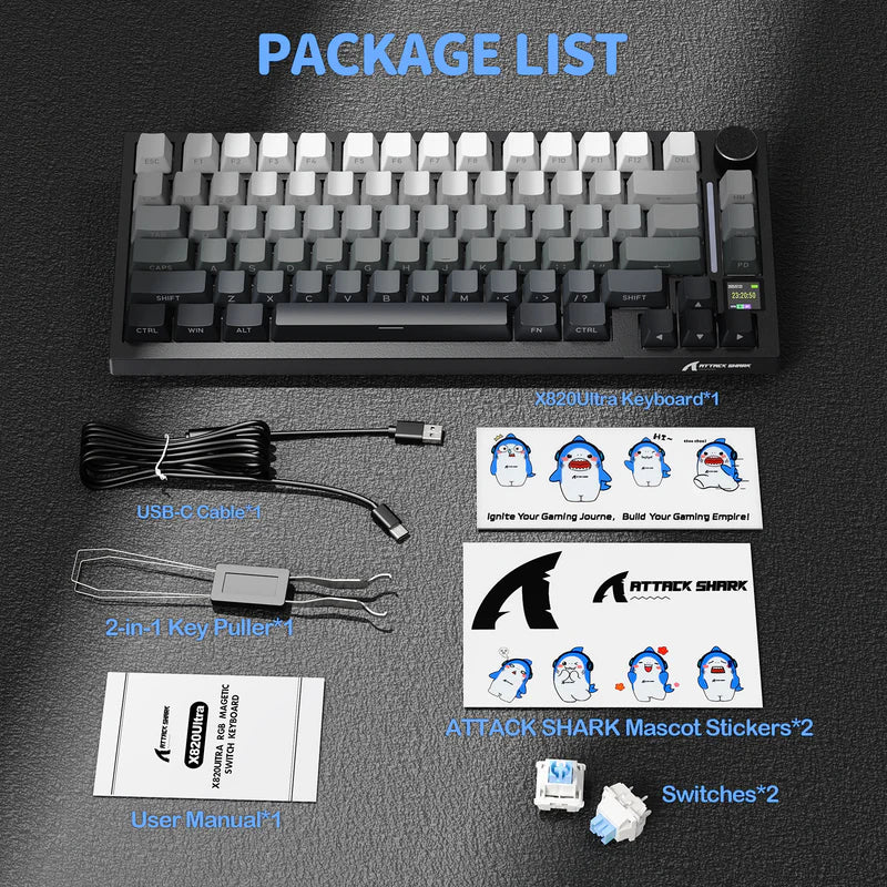 لوحة مفاتيح ميكانيكية ATTACK SHARK X820 Ultra Tri-Mode 75% Gasket - Black Gradient + Shark Switch