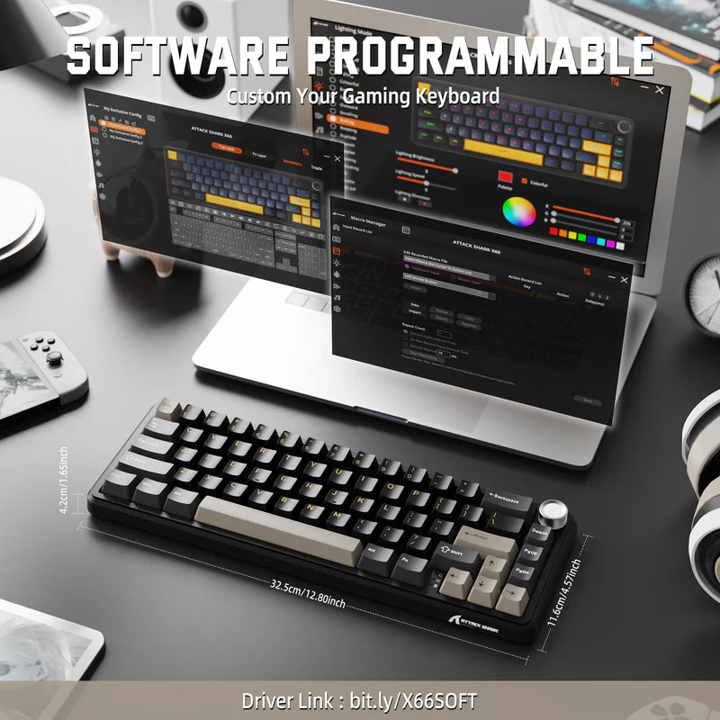 ATTACK SHARK X66 60% Wireless Mechanical Keyboard with Side Printed PBT Keycaps - Star Black