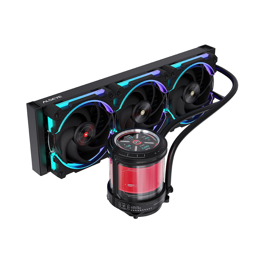 Alseye W360-V-B 360mm AIO Liquid Coolers, 350W TDP low noise ARGB pump with 2.1 inch screen - Black