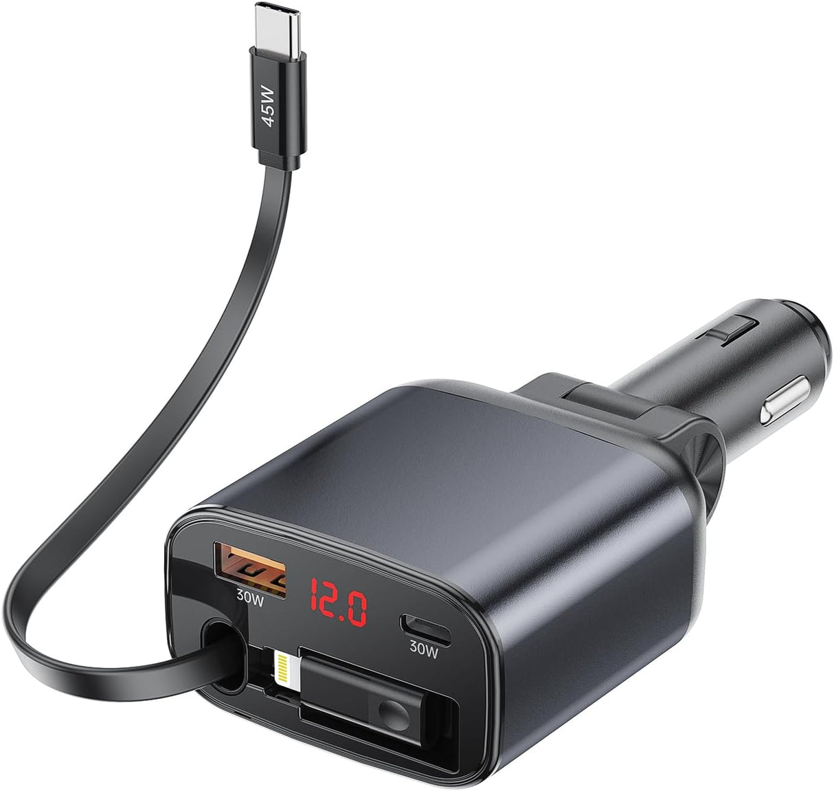 Choetech TC0033 105W Car Charger with Retractable Cable Charger - Black