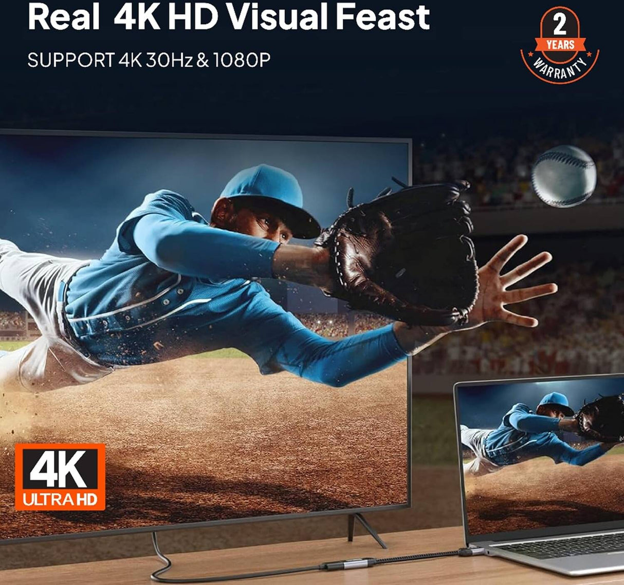 محول موسيل من منفذ العرض إلى HDMI | دقة 4K بمعدل 60 هرتز، مطلي بالذهب، مصنوع من سبائك الألومنيوم، سهل التركيب والتشغيل | محول شاشة إلى تلفزيون