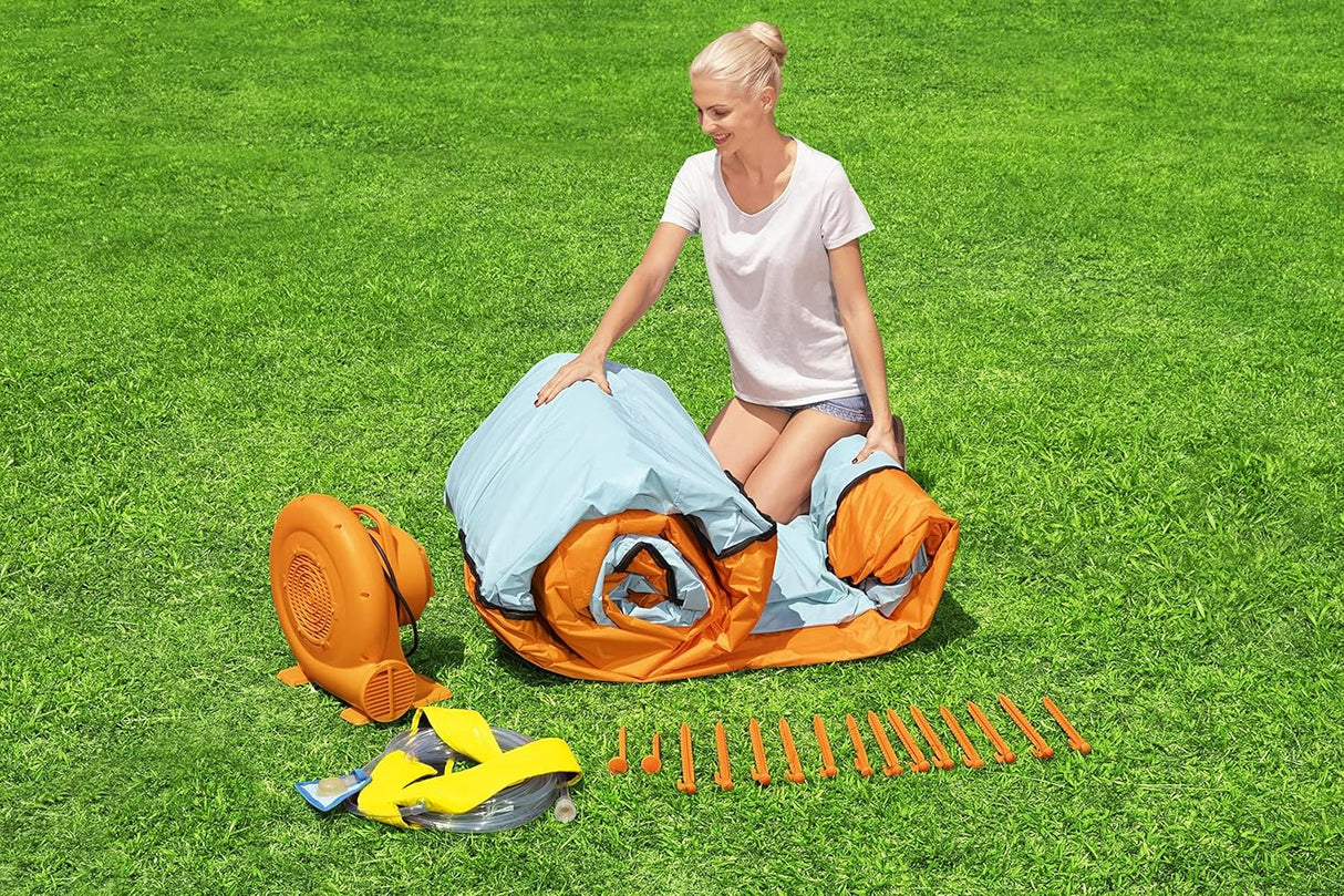 BESTWAY 5.65M X 3.73M X 2.65M TIDAL TOWER MEGA WATER PARK (Contents:1 slide, 1 blower(stakes included), 1 repair kit (multiple assorted patches), 1 storage bag,13 bouncer stakes, 1 waters spraying hose,) Age 5+ / 53385