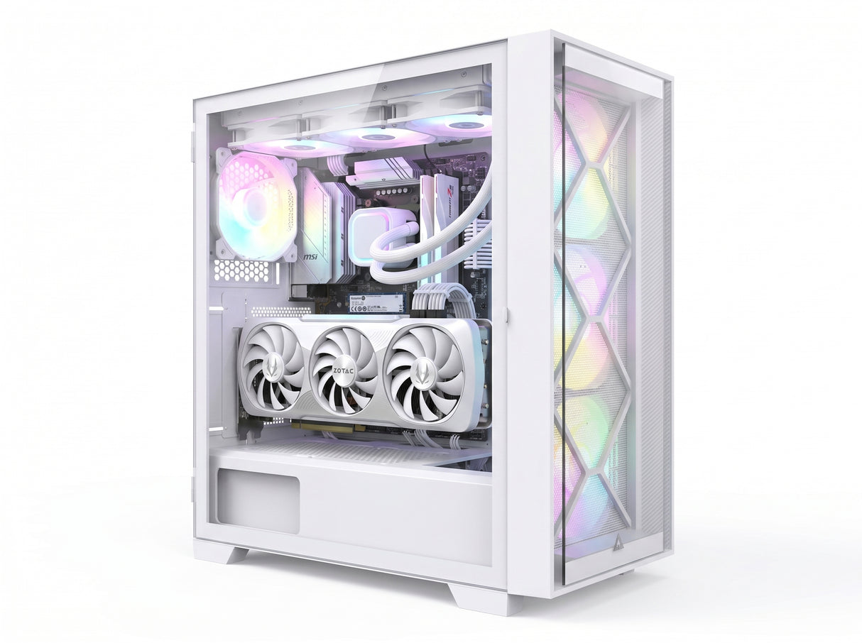 Custom Gaming PC Set Intel Core i5-12400F, RTX 5070 12GB, 16GB DDR5 RAM, 1TB SSD, With Sades 27" QHD Monitor, Gamax Gaming Chair & Gamax TD-03 Carbon Fiber Gaming Table (White Edition)