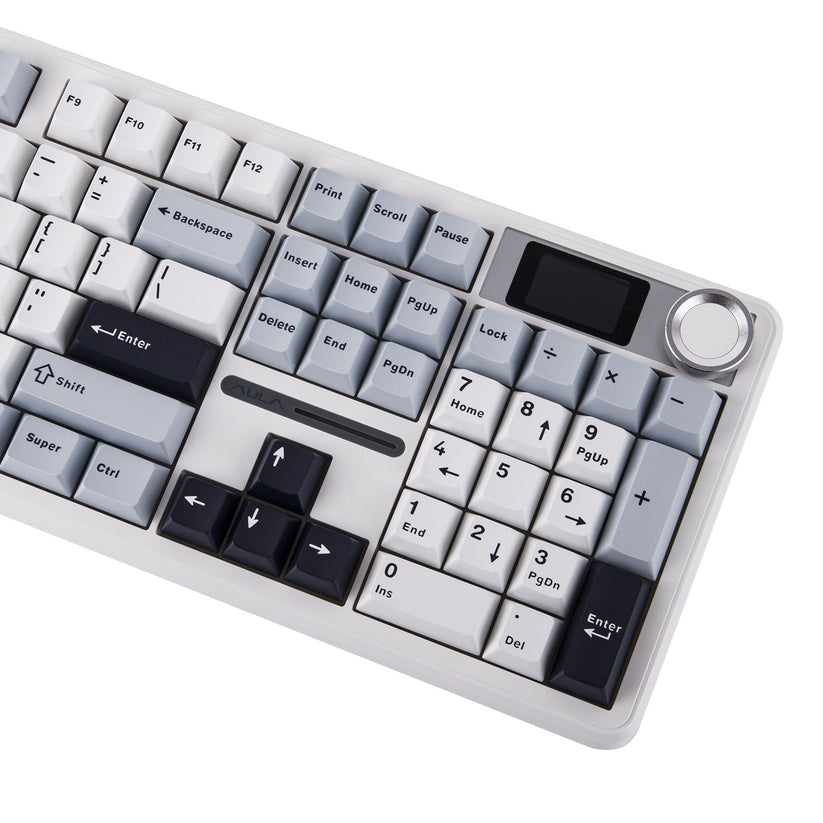 AULA F108 PRO 100% full Size with 108 Hot-Swappable Keys Wireless Gaming Keyboard with Screen , Knop & LEOBOG Nimbus Switch V3 - White Blue