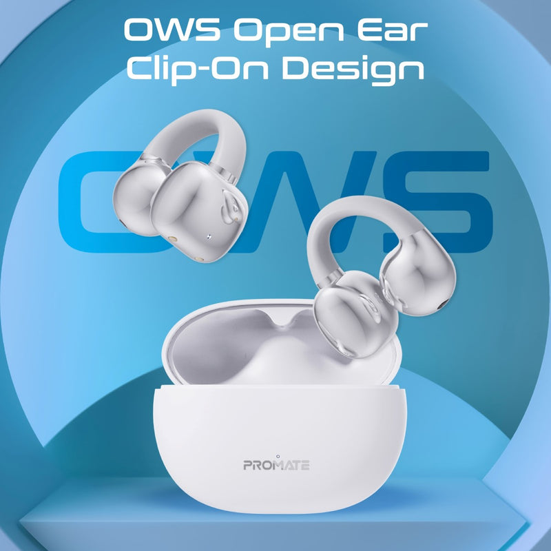 Promate AudioFit Open Ear Clip On TWS Earbuds w/ IntelliTouch - White
