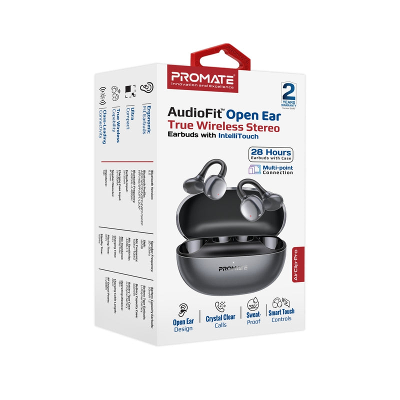 Promate AudioFit™ Open Ear Clip Pro On TWS Earbuds w/ IntelliTouch With Smart Touch Control