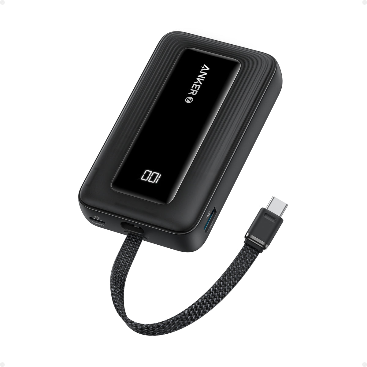 Anker Zolo Power Bank (10K, 30W, Built-In USB-C Cable) - Black