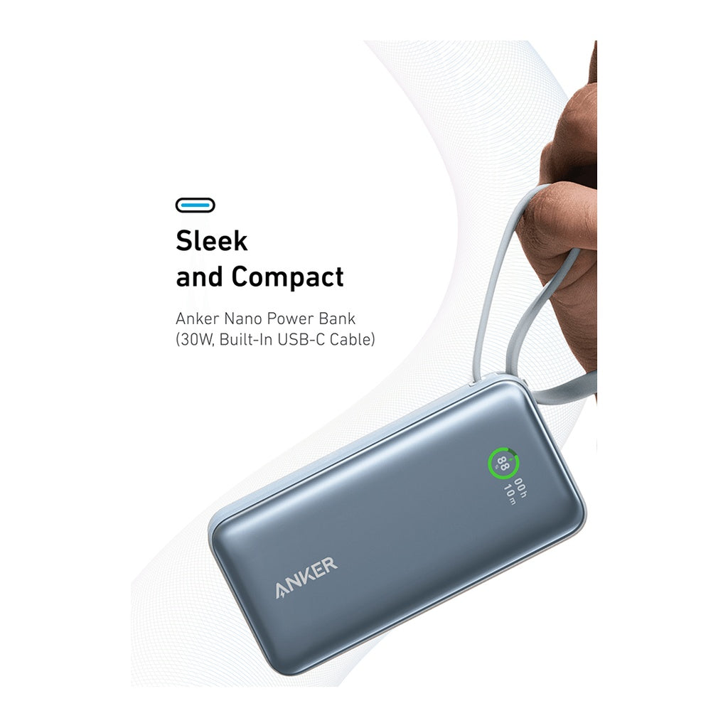 Anker Nano Power Bank (30W, Built-In USB-C Cable) 10000 PD - Blue A1259H31