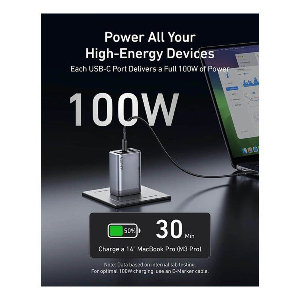 Anker Prime Charger (100W, 3 Ports, GaN) A2688241 - Silver