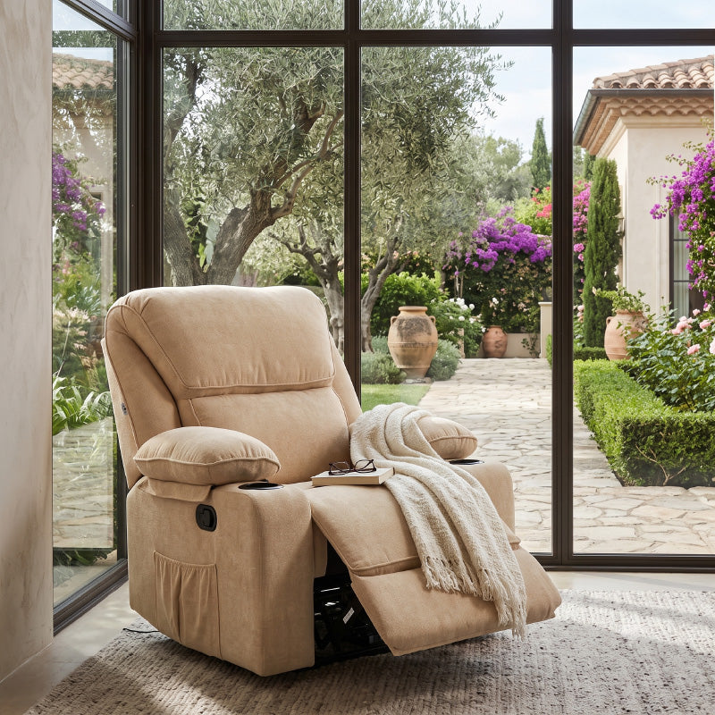 Black Bull Premium Sofa Swivel Rocker Recliner Size (H:110 W: 86 cm) – Fabric Beige (Installation Not Included)