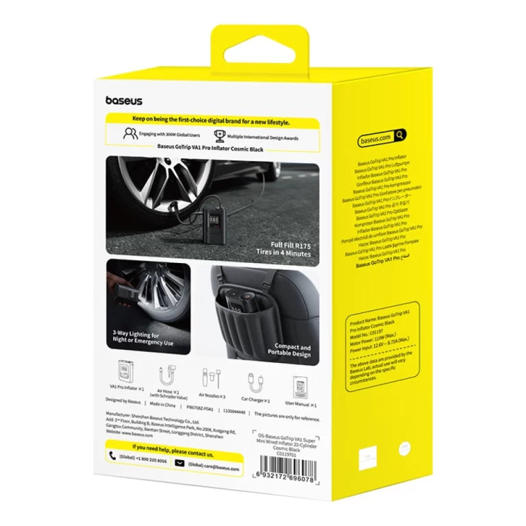 Baseus GoTrip VA1 Pro Super Mini Wired Inflator 22-Cylinder - Cosmic Black