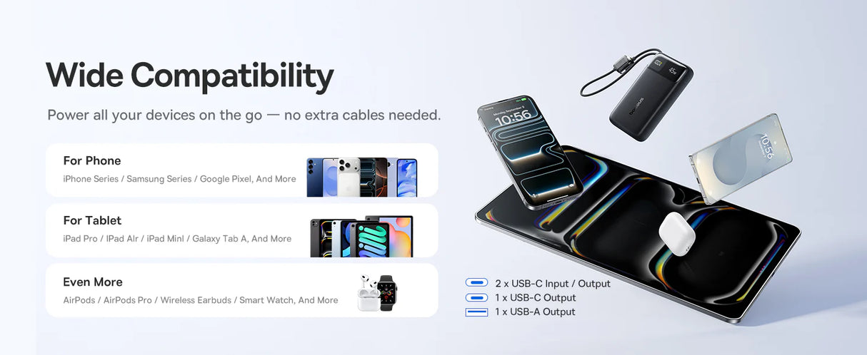 Baseus EnerFill FC11 Digital Display Power Bank with Dual Built-in USB-C Cables 20000mAh 45W - Cosmic Black