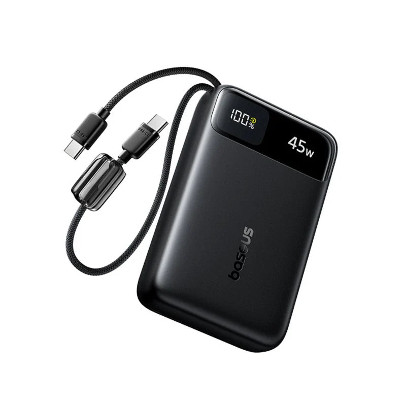 Baseus EnerFill FC11 Digital Display Power Bank with Dual Built-in USB-C Cables 20000mAh 45W - Cosmic Black