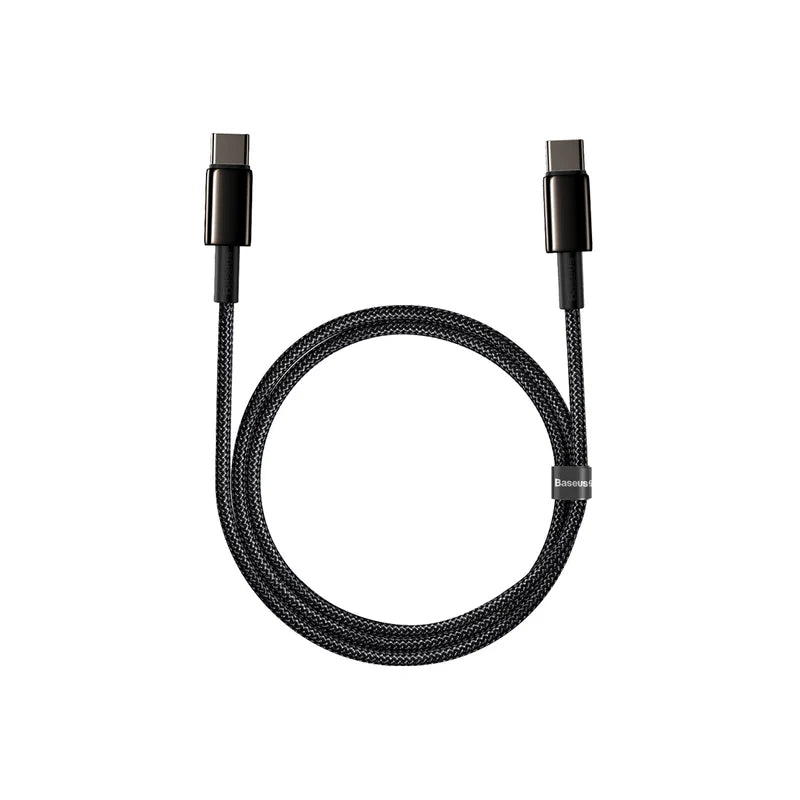 كابل Baseus الجديد المضفر للشحن السريع USB-C إلى USB-C بقدرة 100 واط وطول 1 متر - أسود